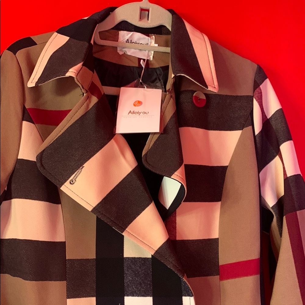 Ailoiyou Women's Checkered Coat - Black, Brown, Cream